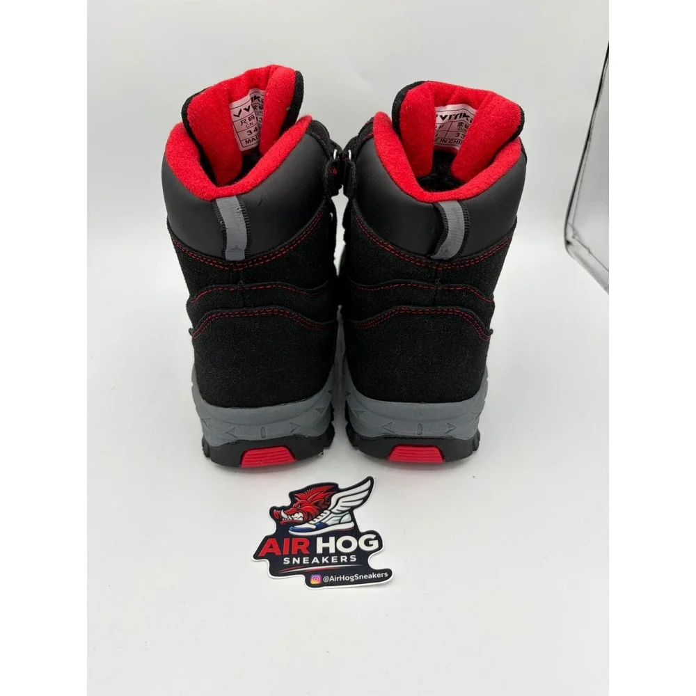 Vitike Kids Snow Boots Black Red Fleece Lined Ice Cleats Size US 2 eur 33